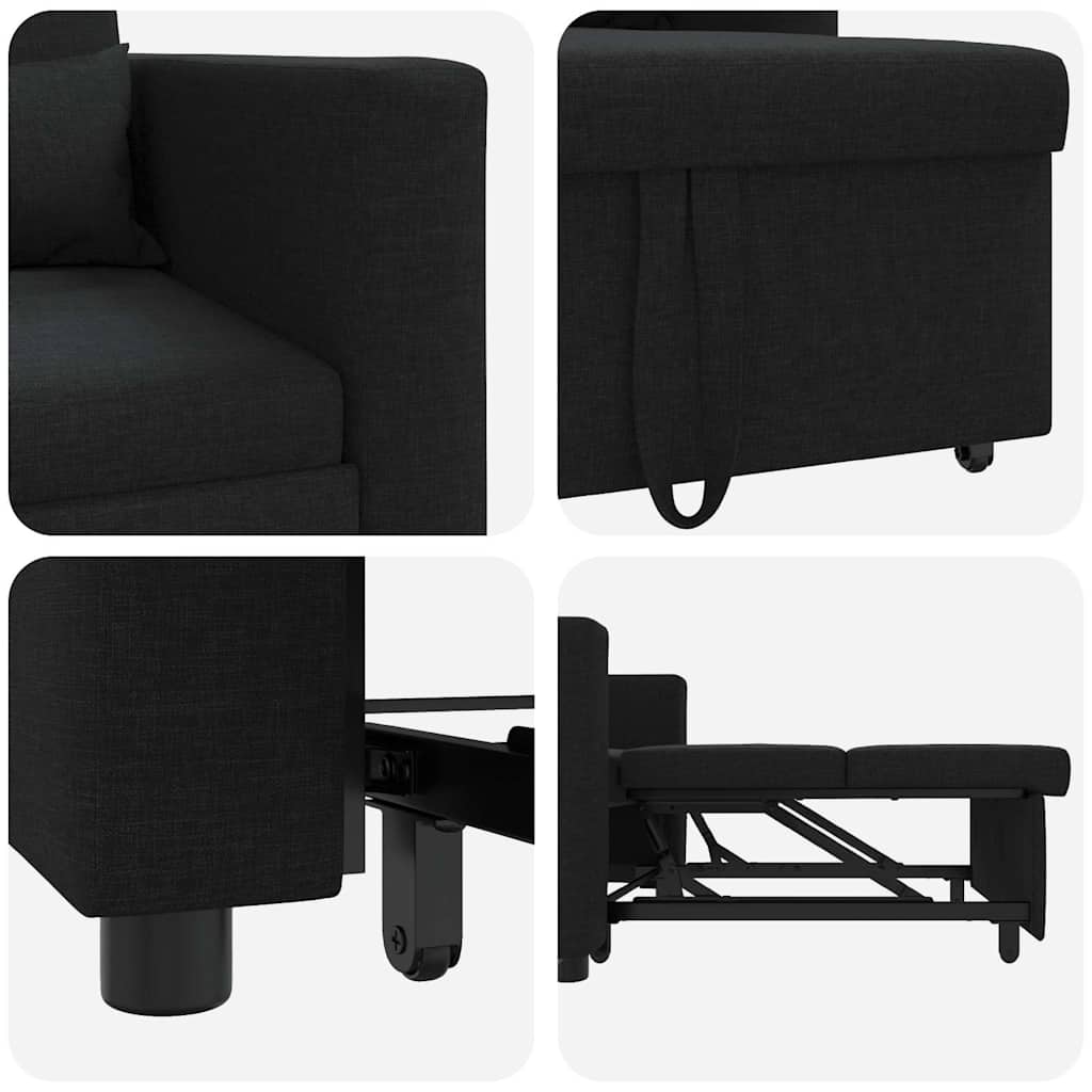 Canapé Lit Simple avec des roues Noir 90 x 165 x 87 cm tissu - XIOS
