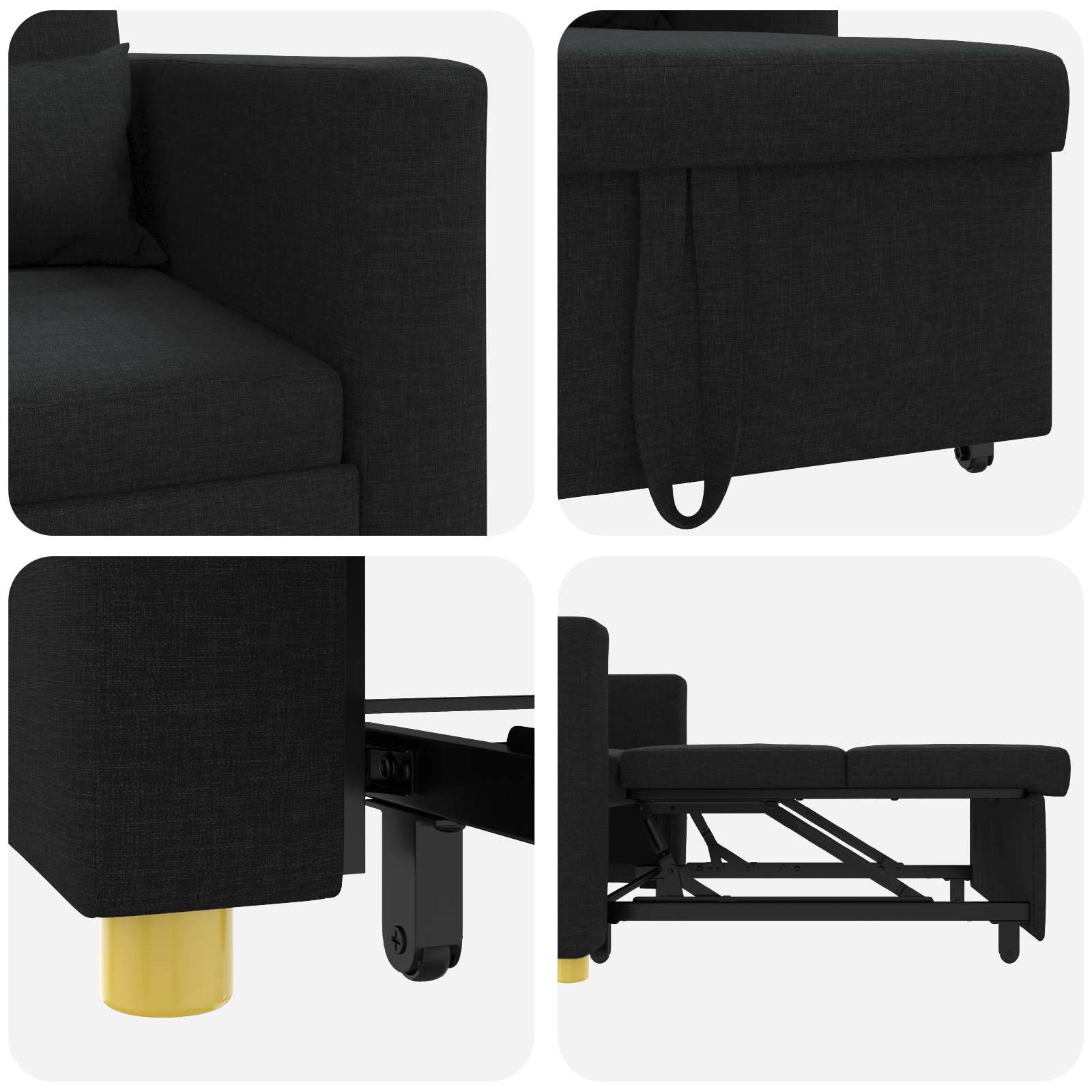 Canapé-lit escamotable simple Noir 90 x 165 x 87 cm tissu