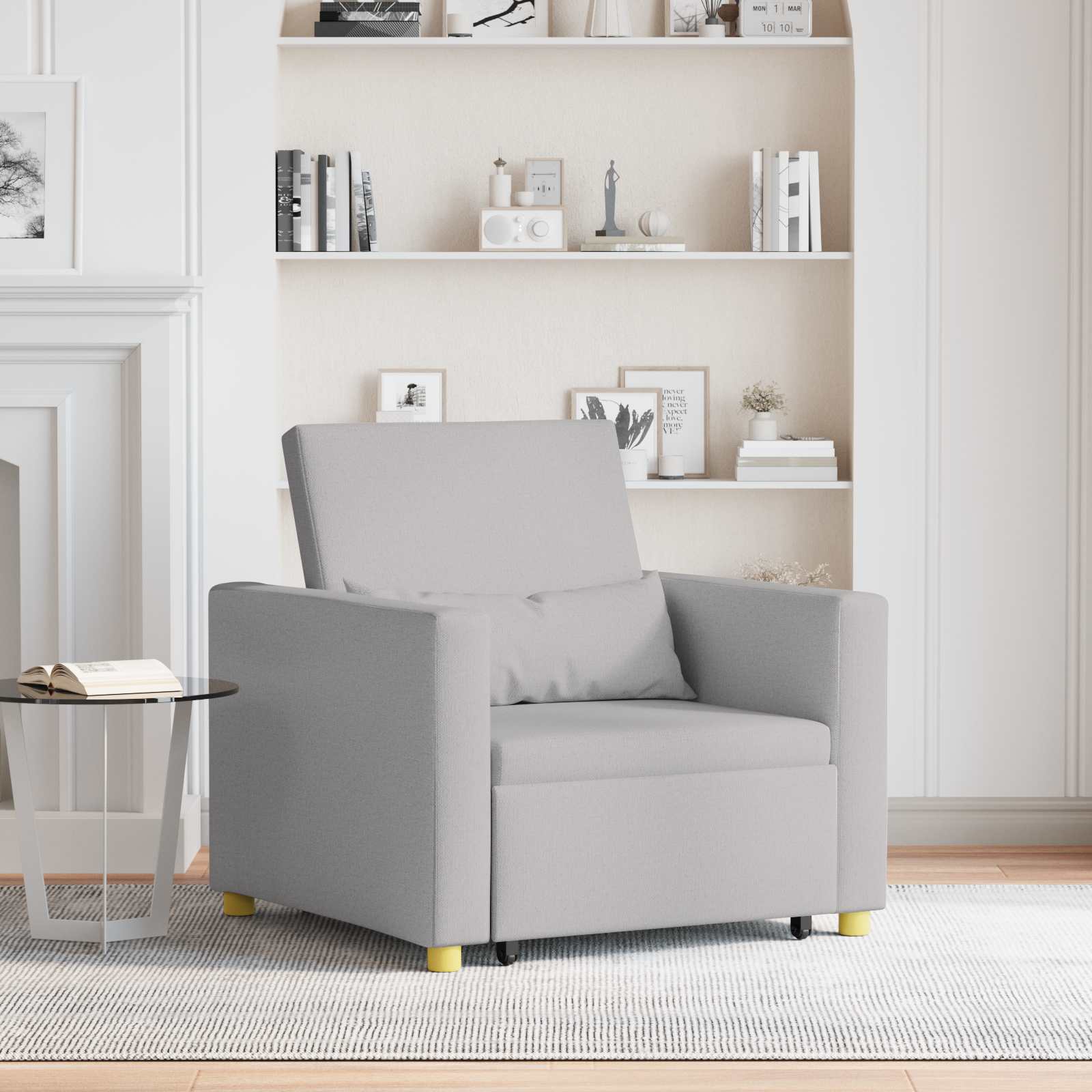 Canapé-lit escamotable simple avec des roues Gris nuage tissu