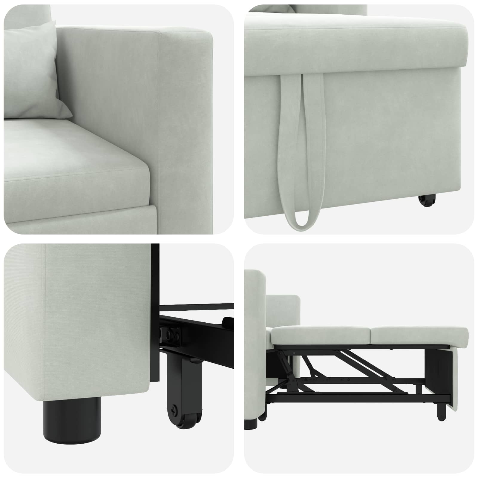 Canapé-lit escamotable simple avec des roues Gris clair Velours - XIOS