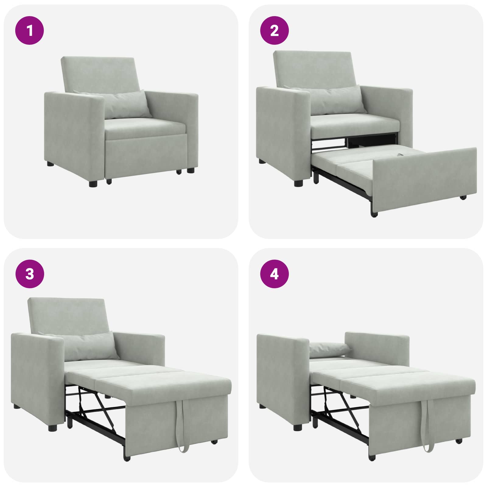 Canapé-lit escamotable simple avec des roues Gris clair Velours - XIOS