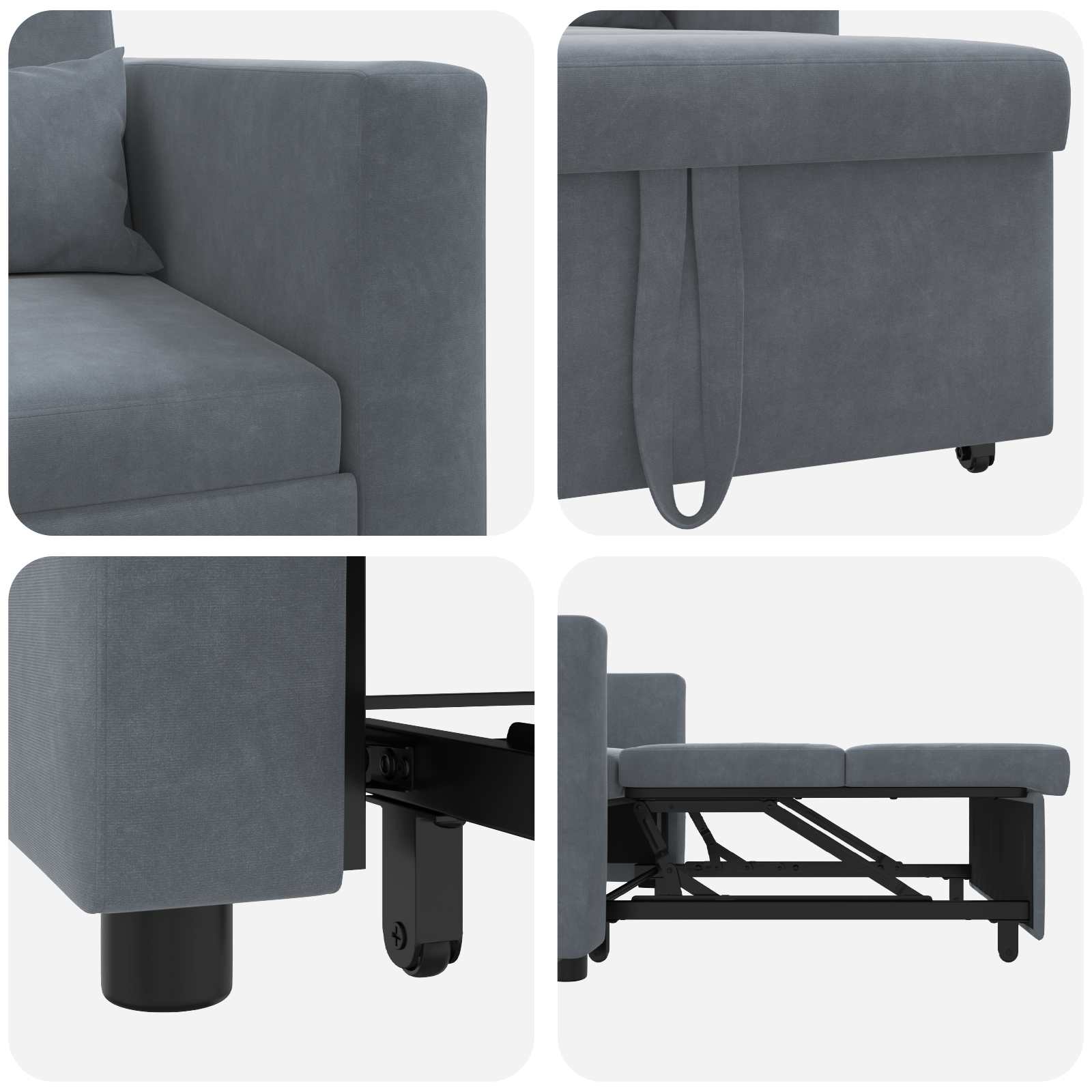 Canapé-lit escamotable simple avec des roues Gris foncé Velours - XIOS