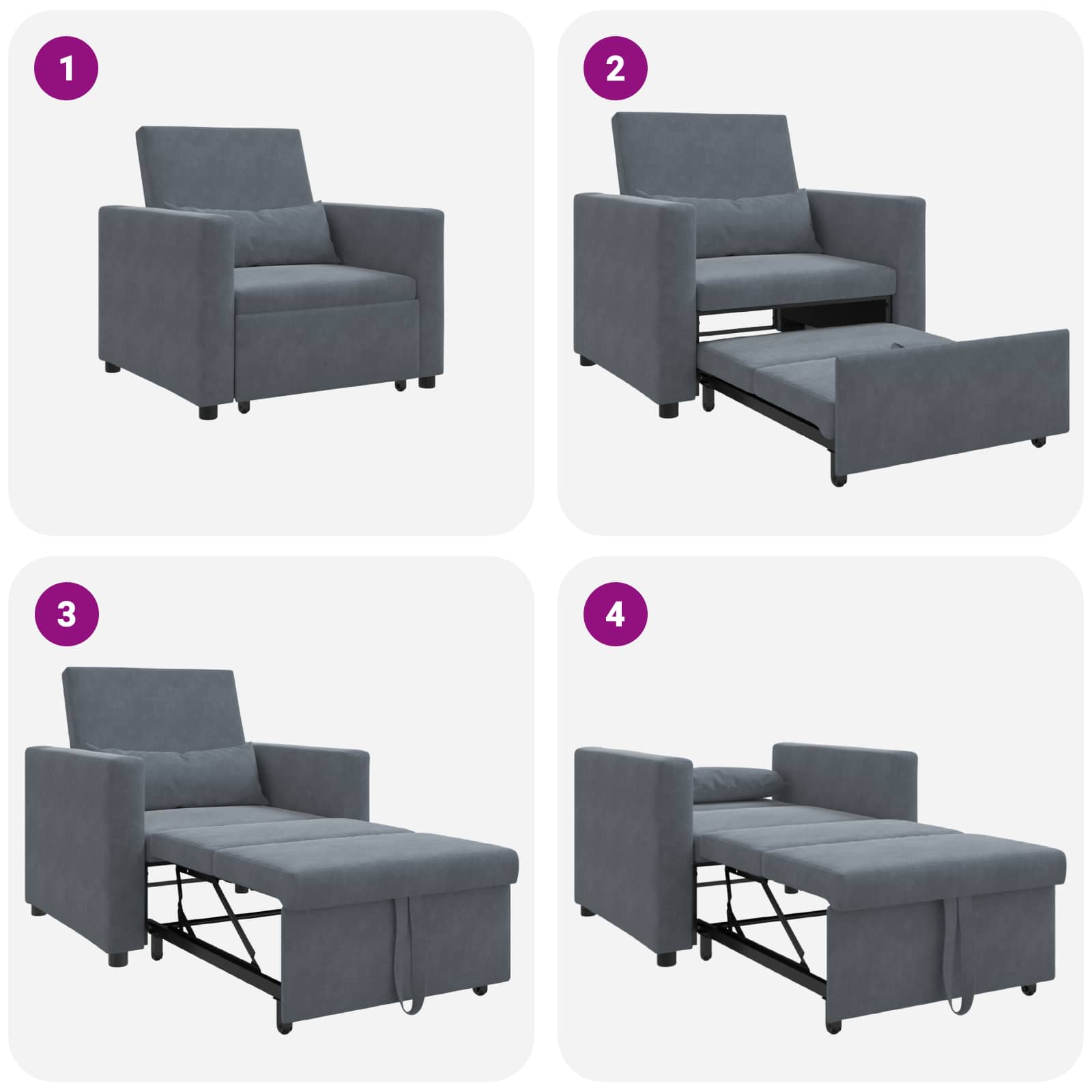 Canapé-lit escamotable simple avec des roues Gris foncé Velours - XIOS