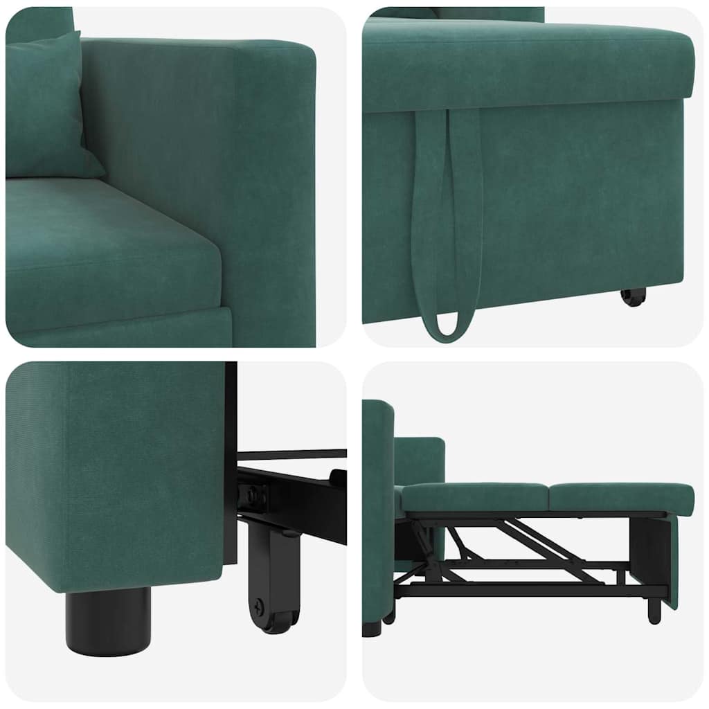 Canapé-lit escamotable simple avec des roues Vert foncé Velours - XIOS