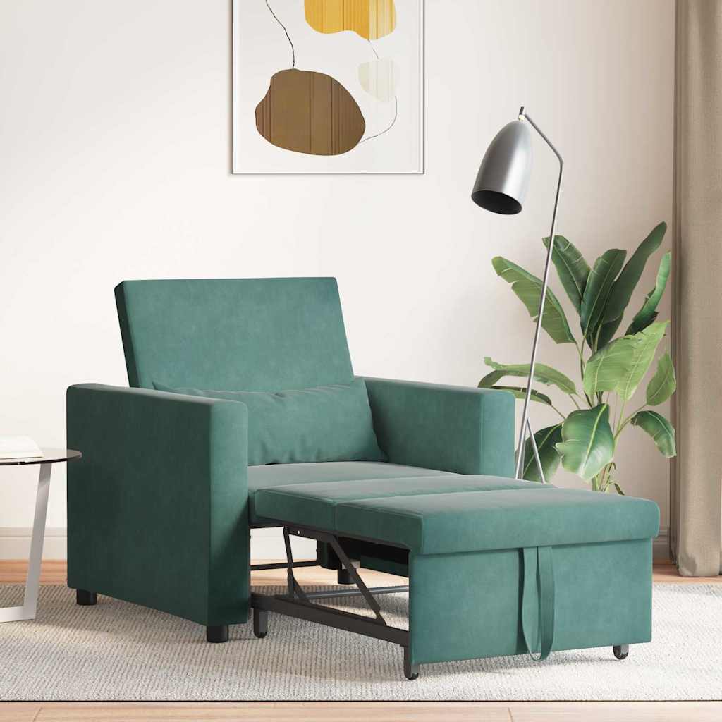 Canapé-lit escamotable simple avec des roues Vert foncé Velours - XIOS