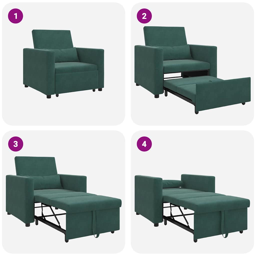 Canapé-lit escamotable simple avec des roues Vert foncé Velours - XIOS