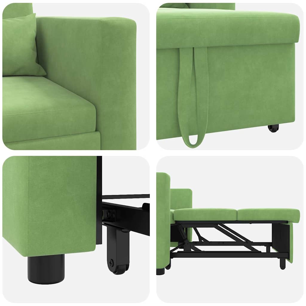 Canapé-lit escamotable simple avec des roues Vert clair Velours - XIOS