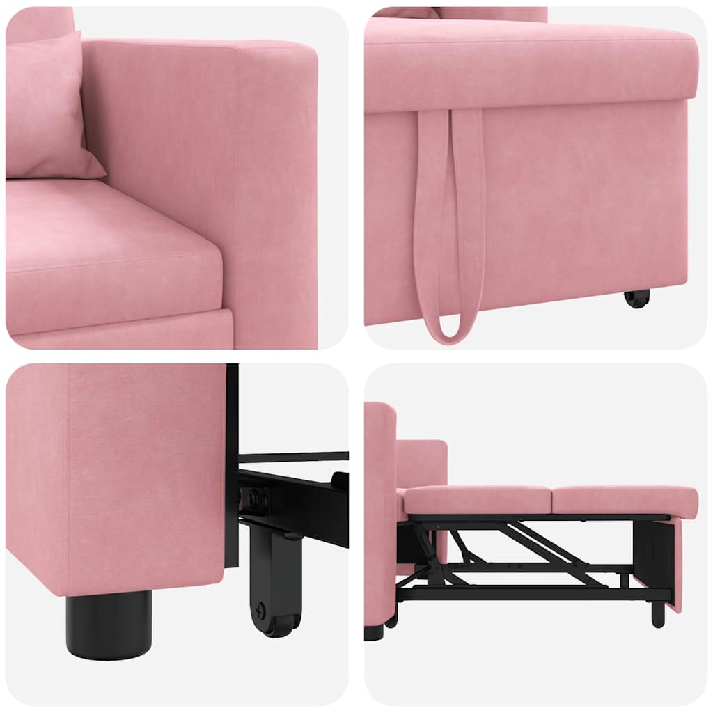 Canapé-lit escamotable simple avec des roues Rose clair Velours - XIOS