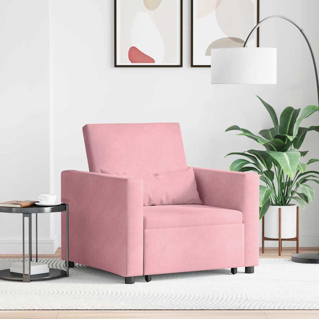 Canapé-lit escamotable simple avec des roues Rose clair Velours - XIOS