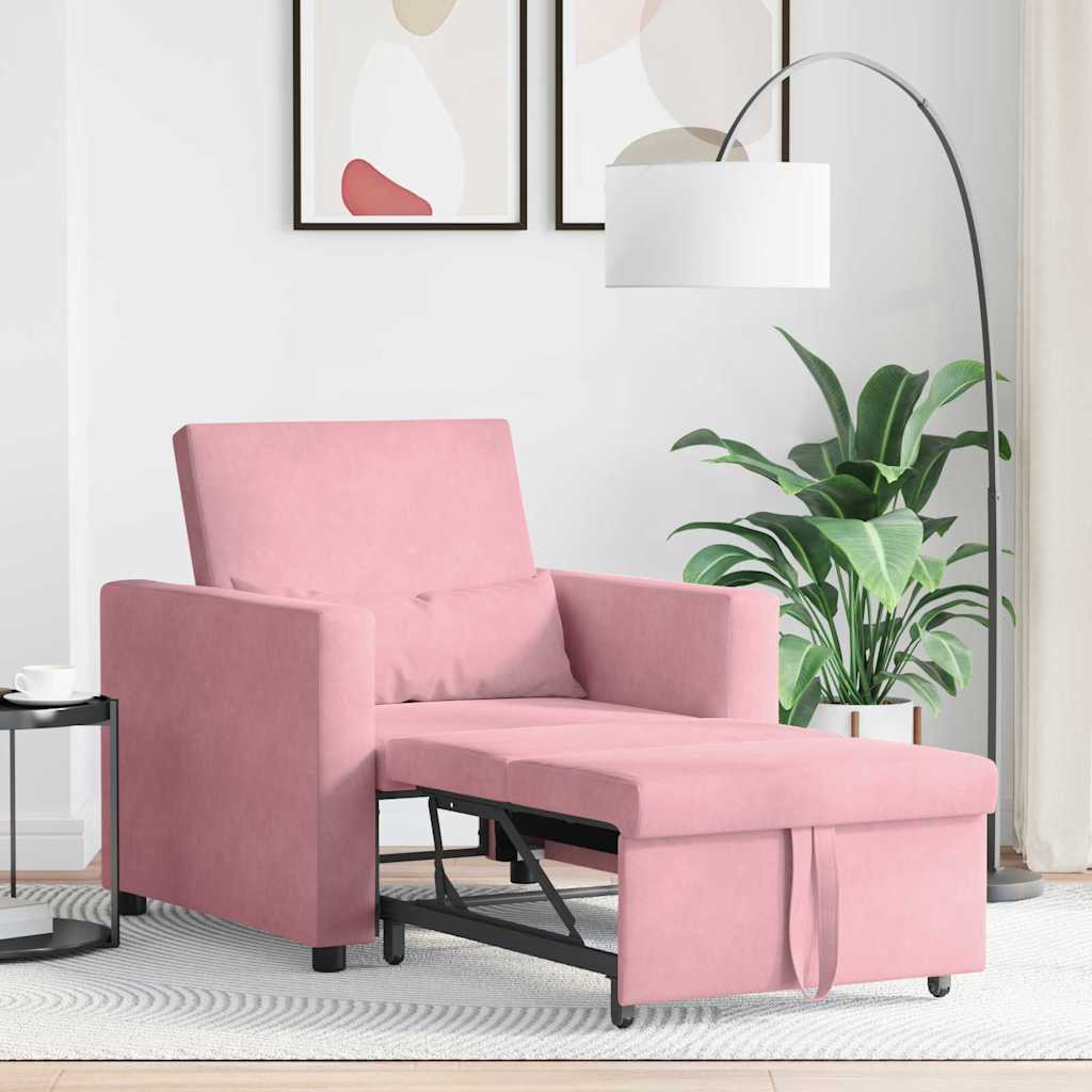 Canapé-lit escamotable simple avec des roues Rose clair Velours - XIOS