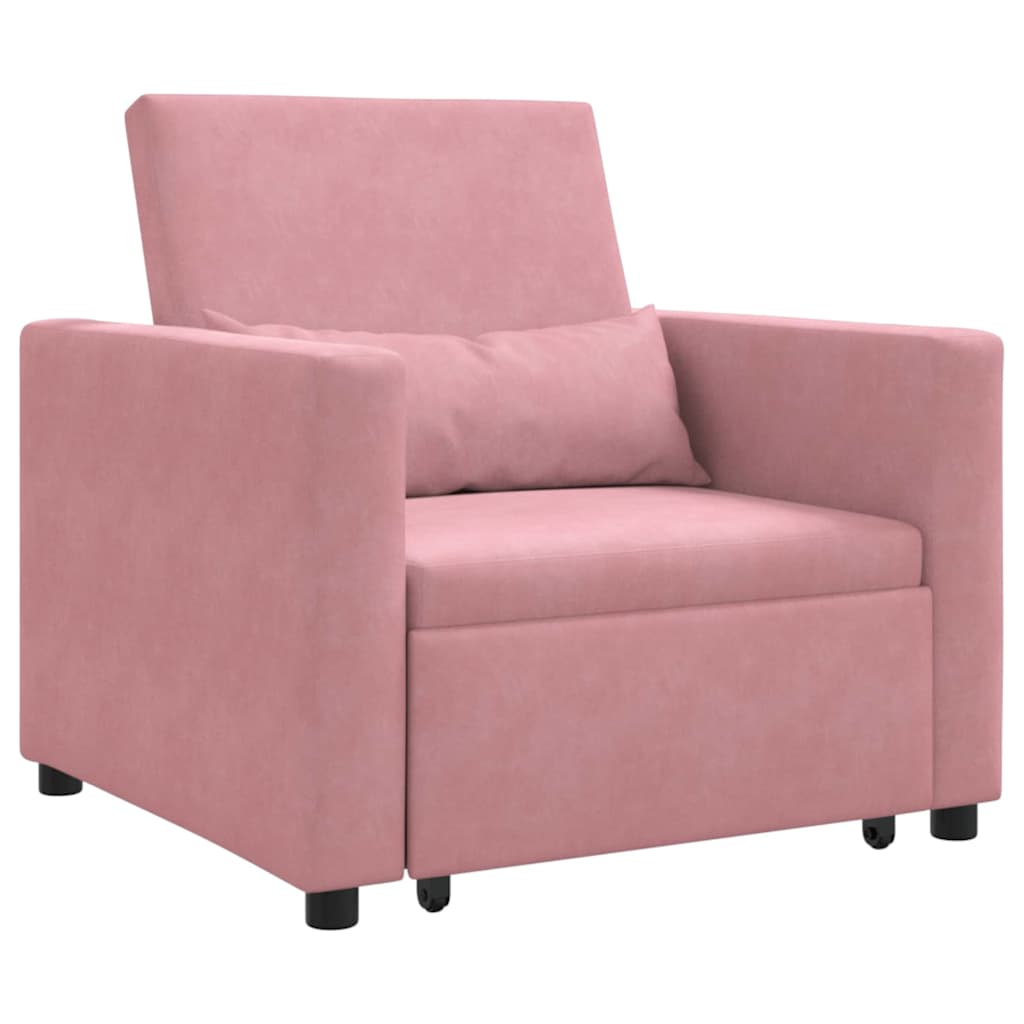 Canapé-lit escamotable simple avec des roues Rose clair Velours - XIOS