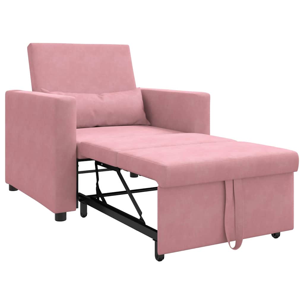 Canapé-lit escamotable simple avec des roues Rose clair Velours - XIOS