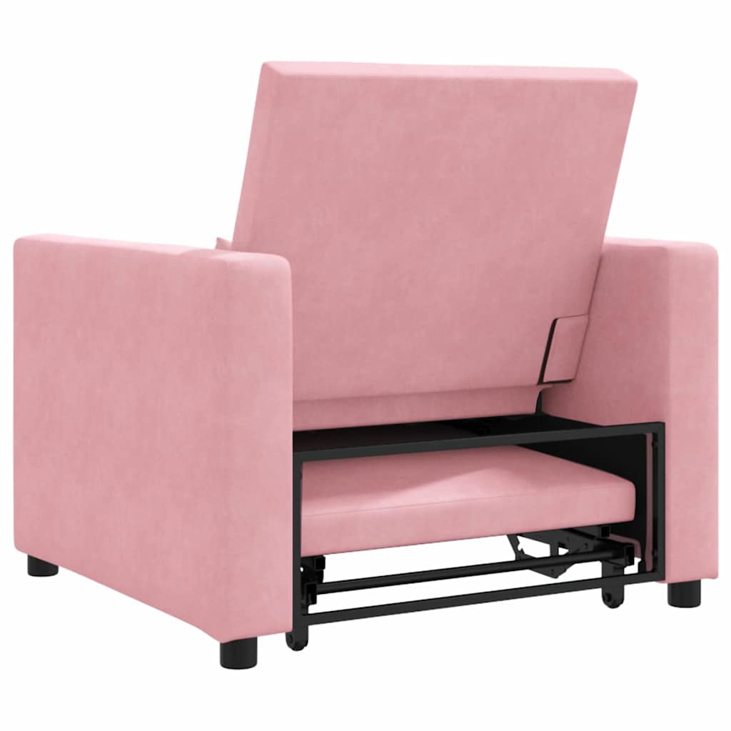 Canapé-lit escamotable simple avec des roues Rose clair Velours - XIOS