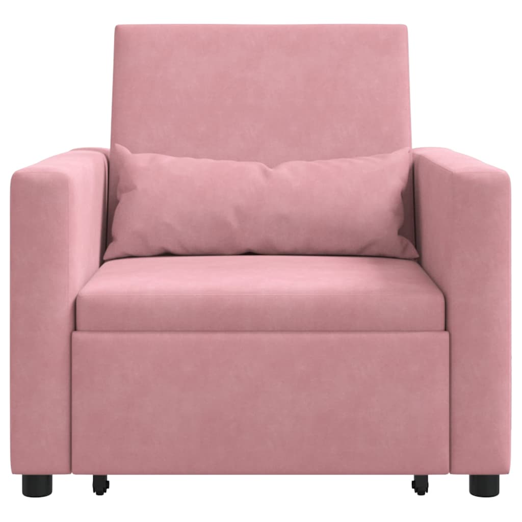Canapé-lit escamotable simple avec des roues Rose clair Velours - XIOS