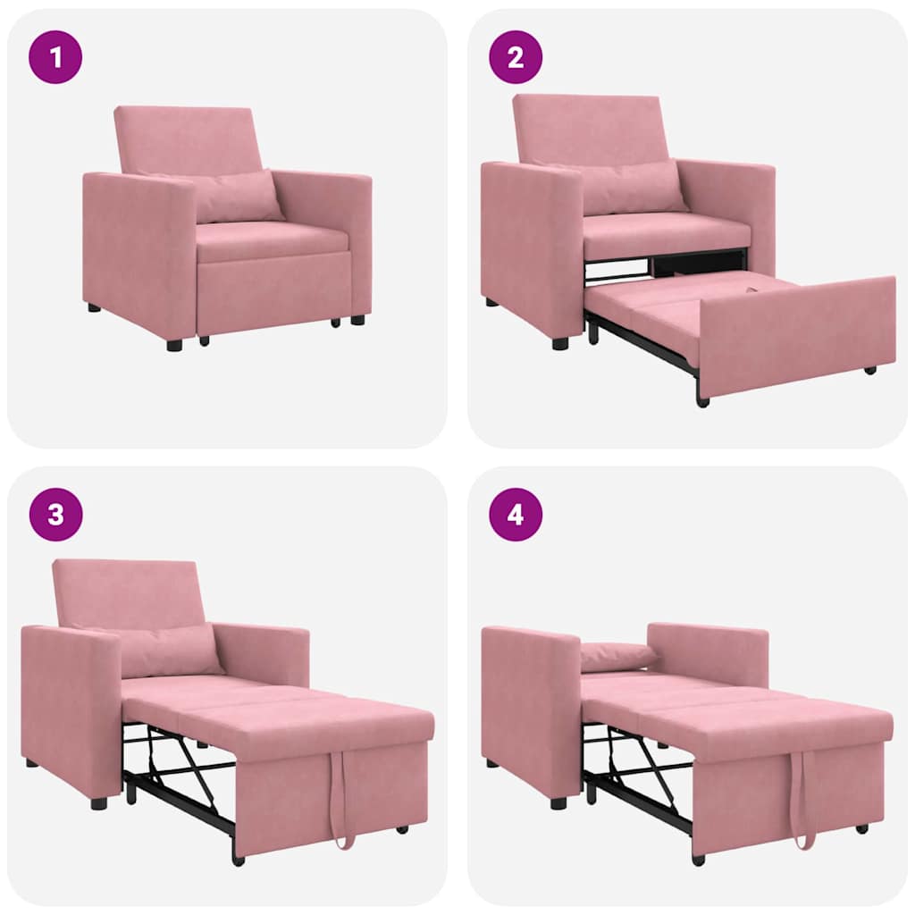 Canapé-lit escamotable simple avec des roues Rose clair Velours - XIOS