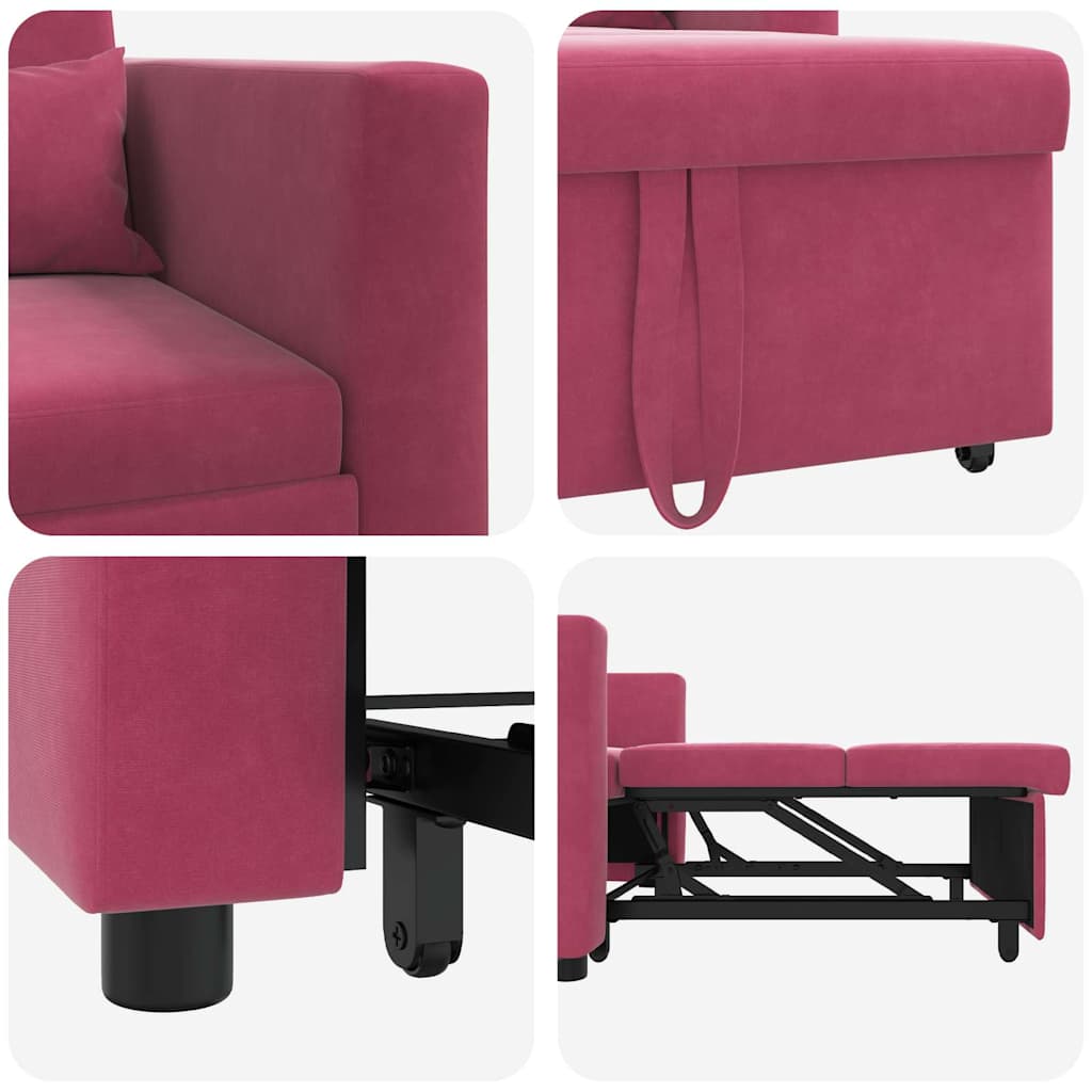 Canapé-lit escamotable simple avec des roues Bordeaux Velours - XIOS