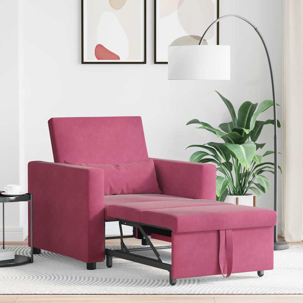 Canapé-lit escamotable simple avec des roues Bordeaux Velours - XIOS