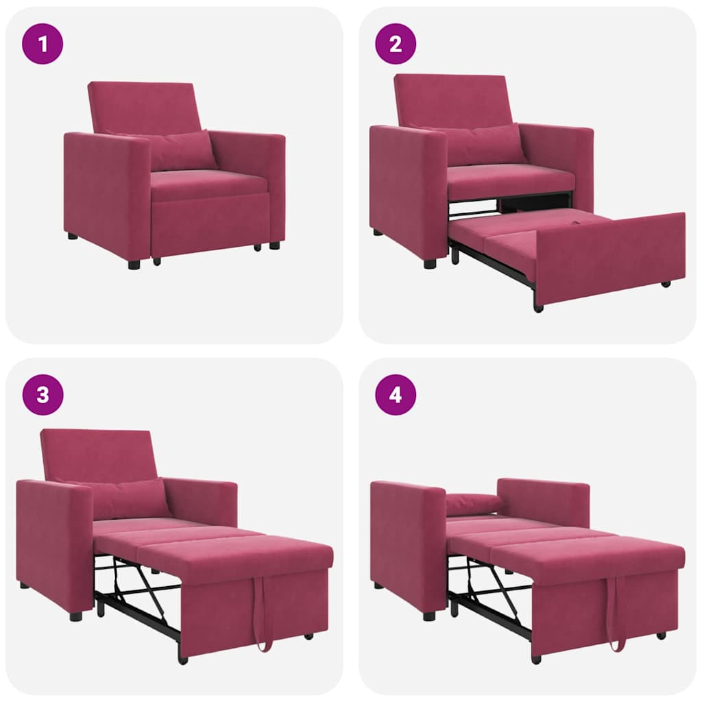 Canapé-lit escamotable simple avec des roues Bordeaux Velours - XIOS