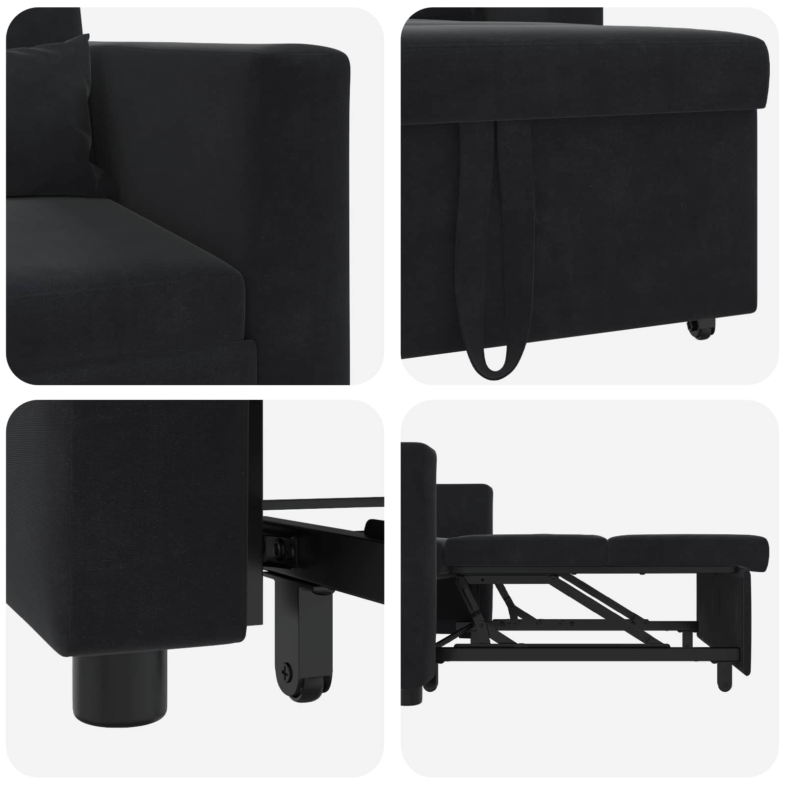 Canapé-lit escamotable simple avec des roues Noir Velours - XIOS