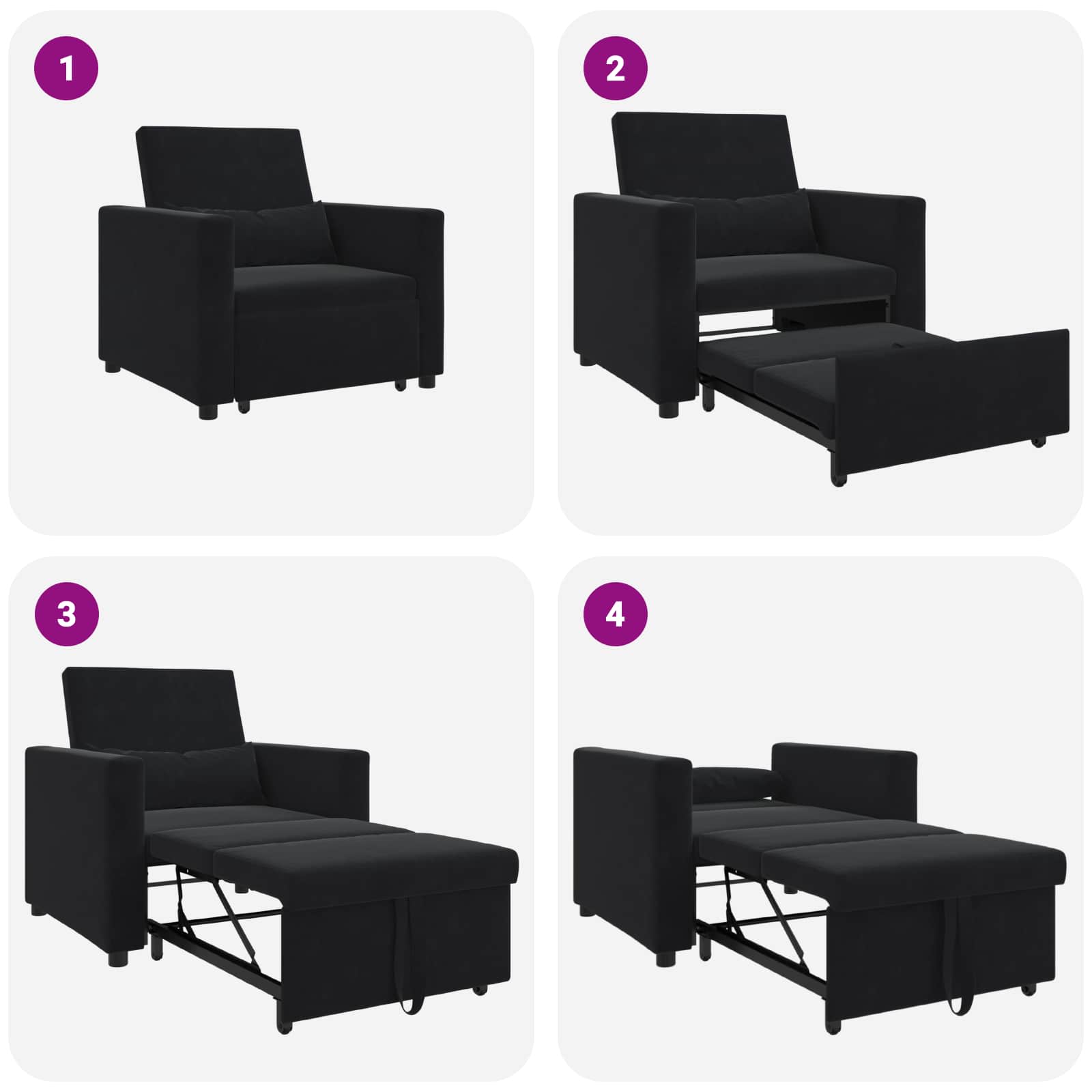 Canapé-lit escamotable simple avec des roues Noir Velours - XIOS