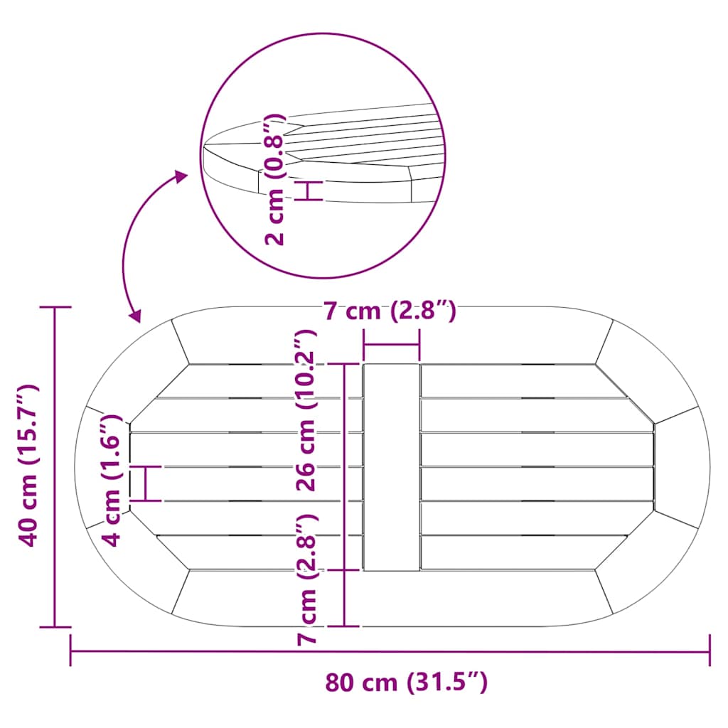Plateau de table Marron 80 x 40 x 2 cm Bois d'acacia massif - XIOS