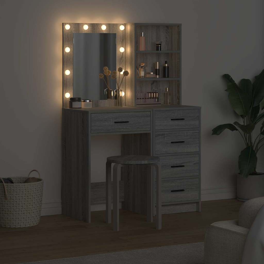 Table de Toilette 2 pc Gris 50 x 41 x 135 cm Bois d'ingénierie
