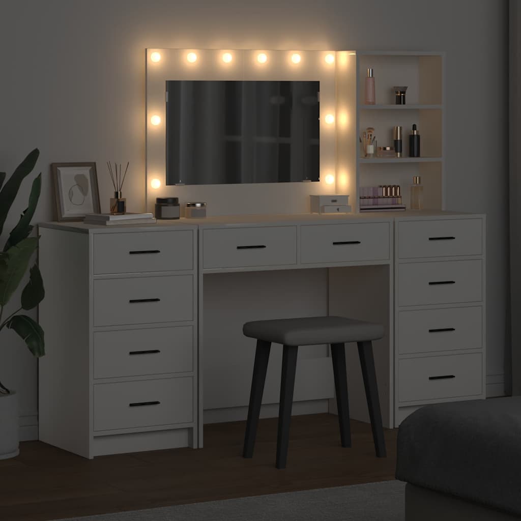 Table de Toilette avec tiroir 3 pcs Blanc Bois d'ingénierie - XIOS