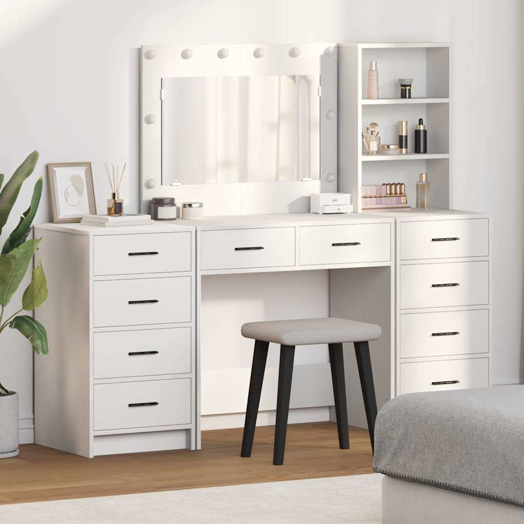 Table de Toilette avec tiroir 3 pcs Blanc Bois d'ingénierie - XIOS