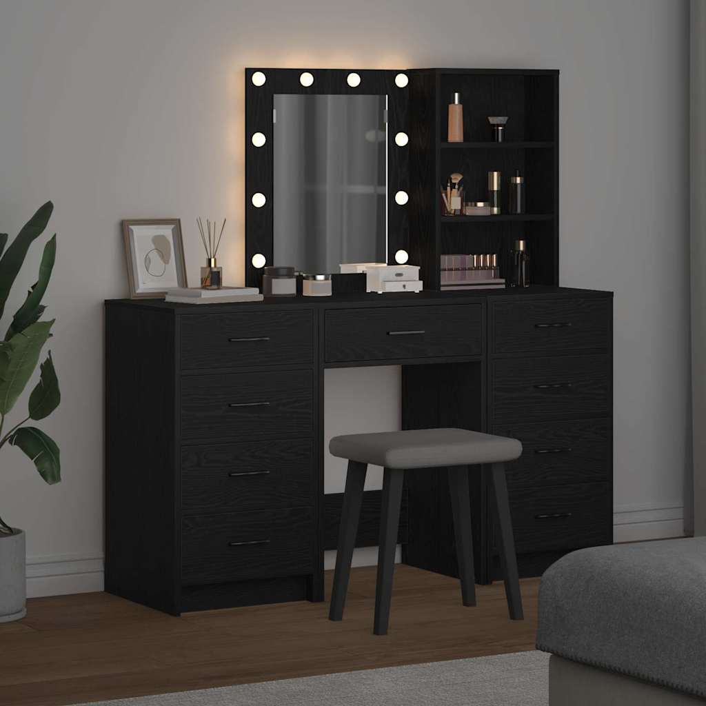Table de Toilette avec tiroir 3 pcs Noir Bois d'ingénierie - XIOS