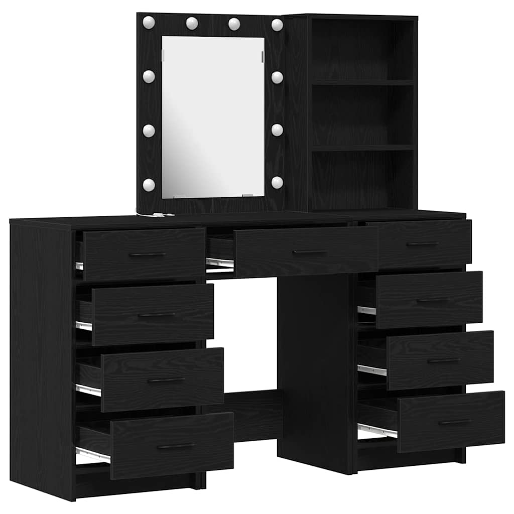 Table de Toilette avec tiroir 3 pcs Noir Bois d'ingénierie - XIOS