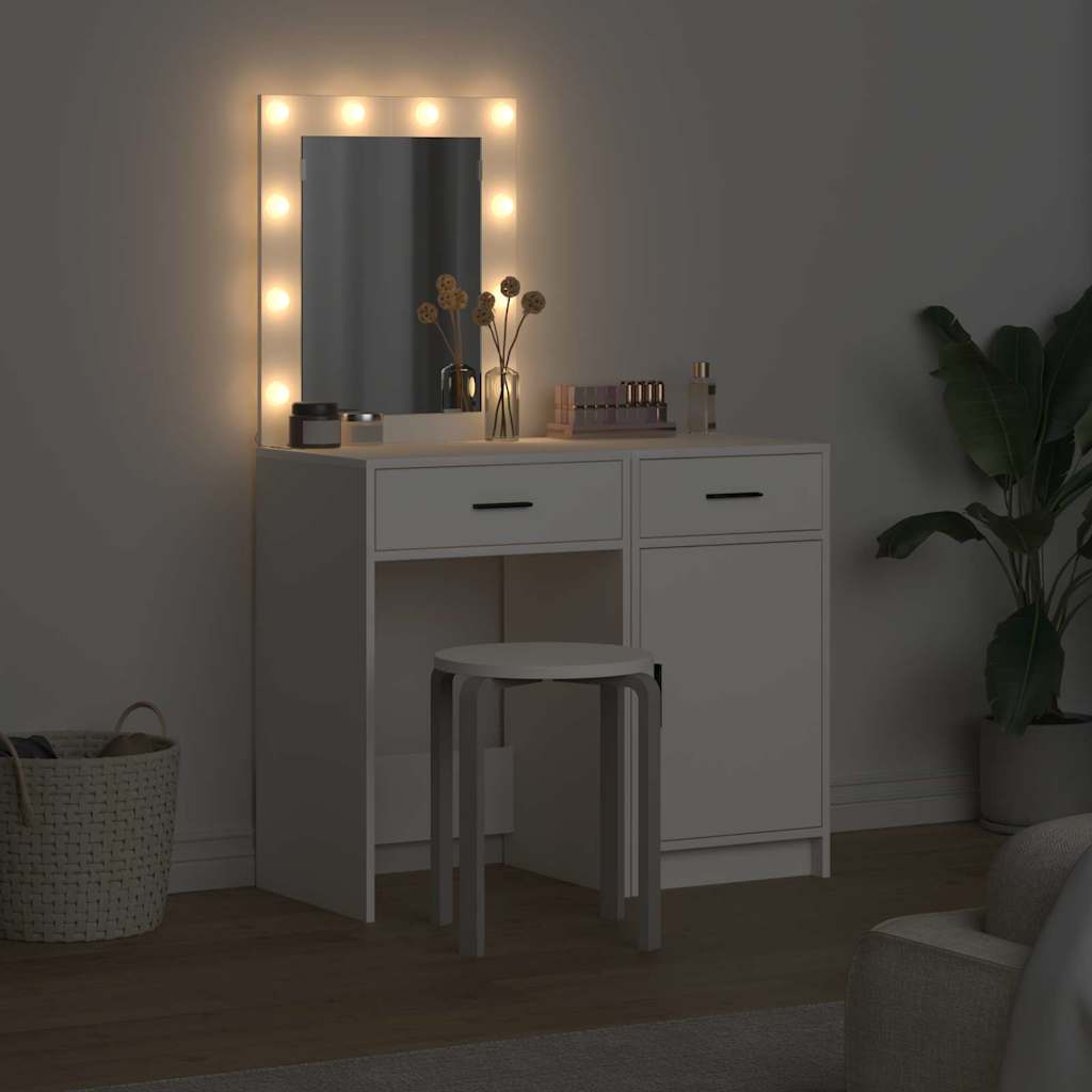 Table de Toilette 2 pc Blanc 50 x 41 x 135 cm Bois d'ingénierie
