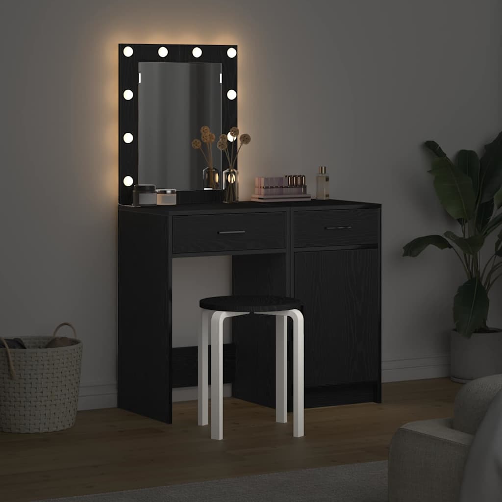 Table de Toilette 2 pc Noir 50 x 41 x 135 cm Bois d'ingénierie