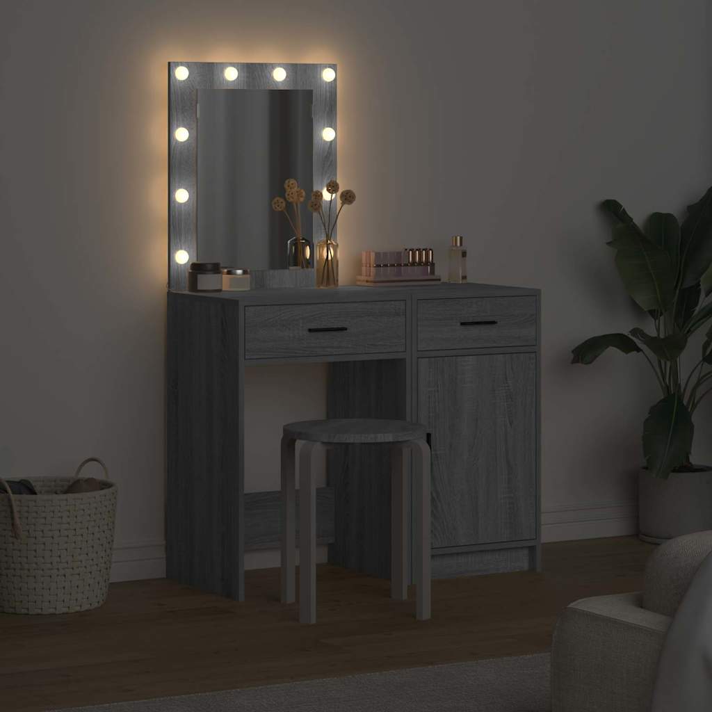 Table de Toilette 2 pc Gris 50 x 41 x 135 cm Bois d'ingénierie
