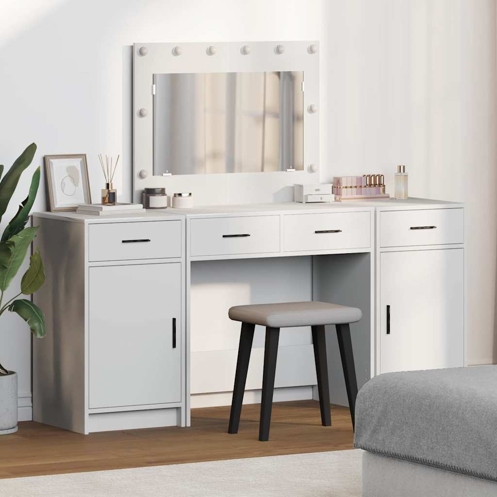 Table de Toilette avec tiroir 3 pcs Blanc Bois d'ingénierie - XIOS
