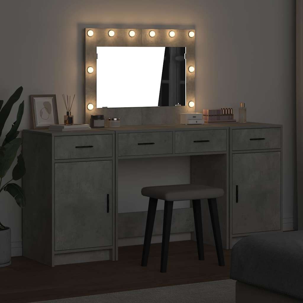 Table de Toilette avec tiroir 3 pcs Gris Bois d'ingénierie - XIOS