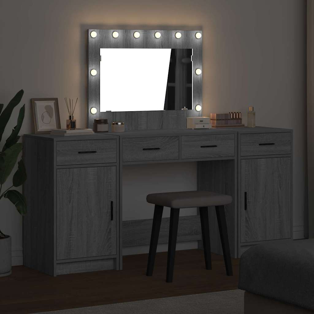 Table de Toilette 3 pc Gris 78,5 x 41 x 135 cm