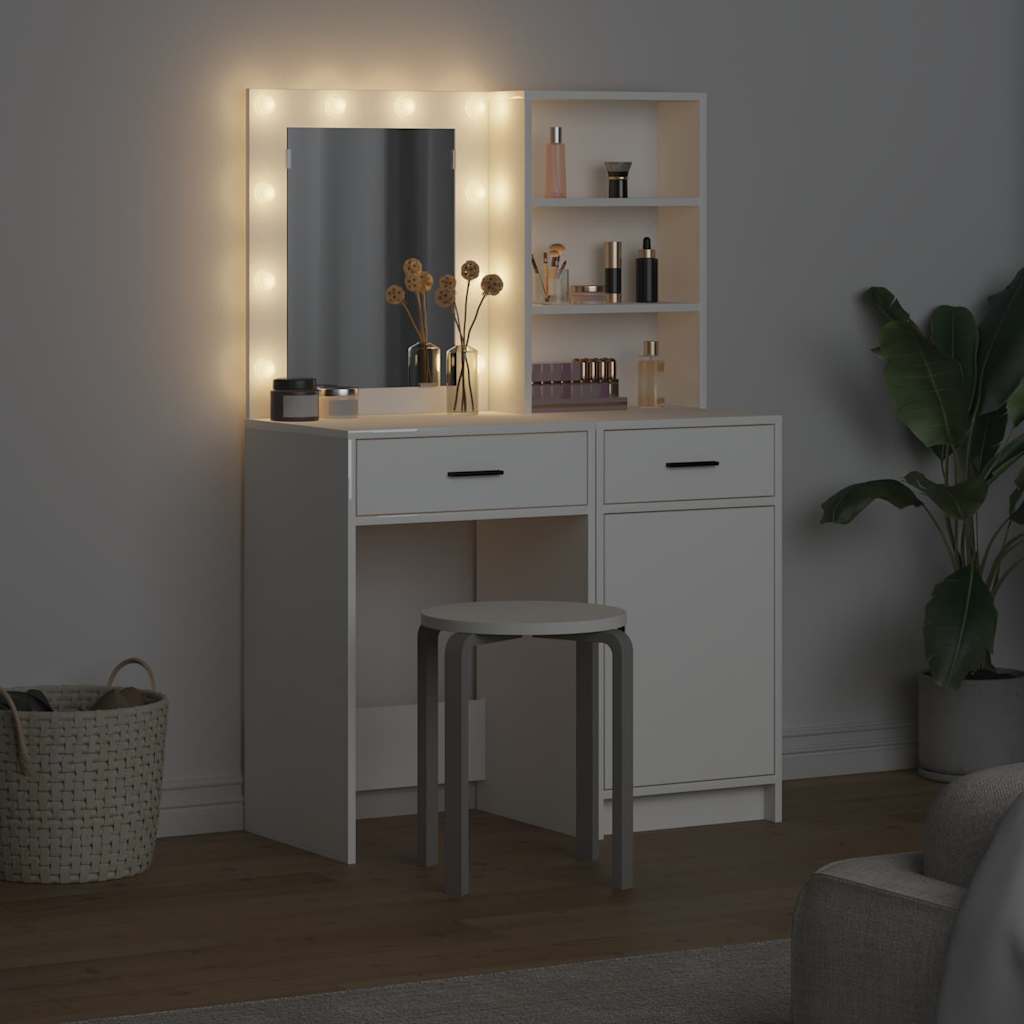 Ensemble de table de maquillage avec LED avec porte 2 pcs Blanc - XIOS