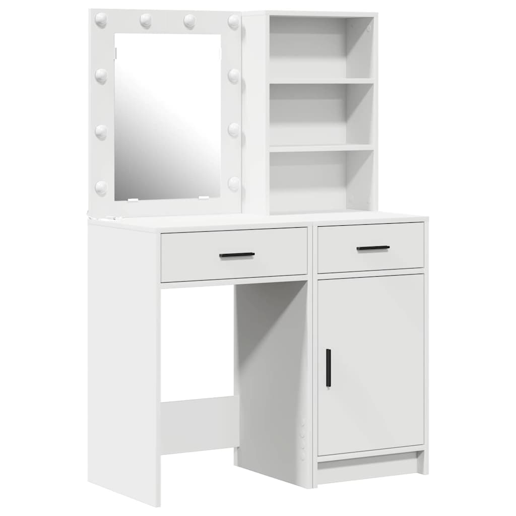 Ensemble de table de maquillage avec LED avec porte 2 pcs Blanc - XIOS