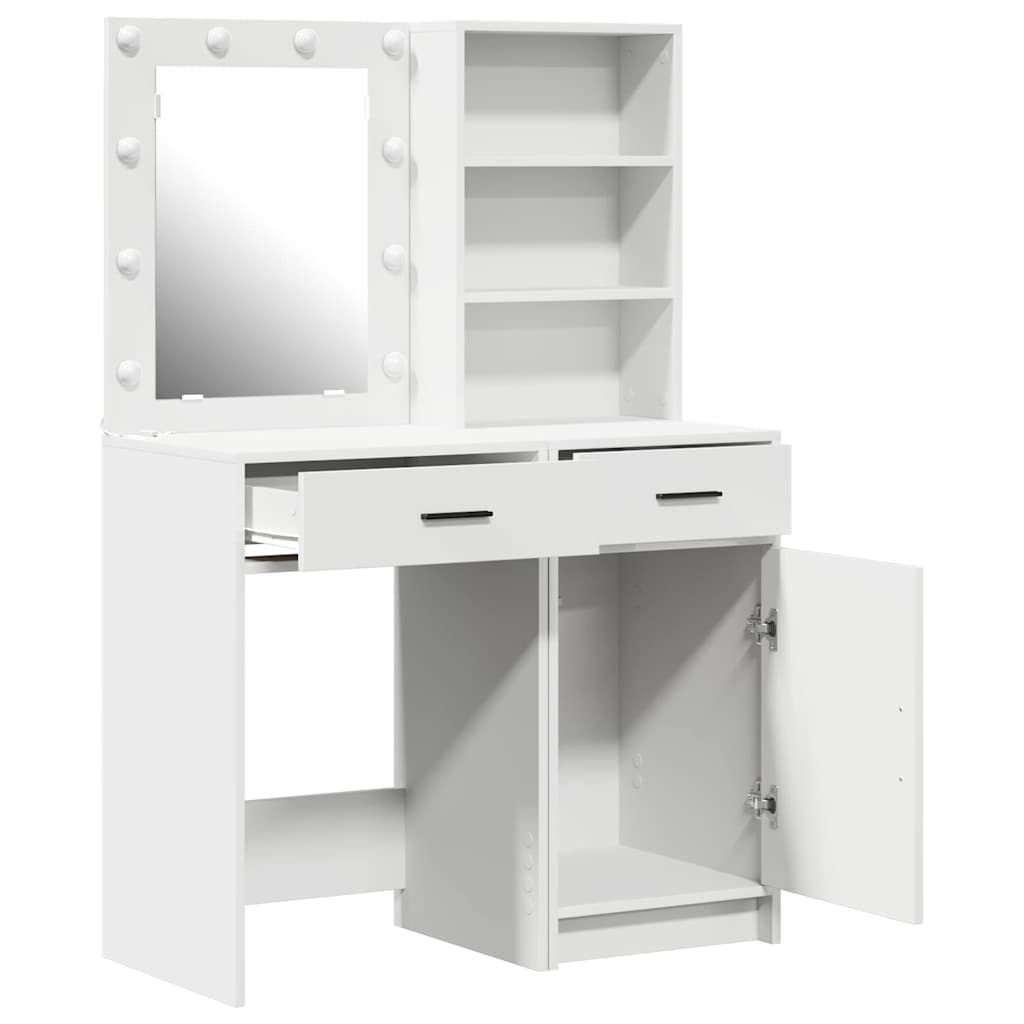 Ensemble de table de maquillage avec LED avec porte 2 pcs Blanc - XIOS