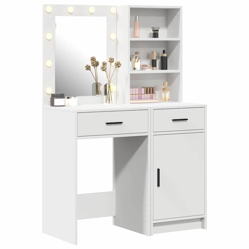 Ensemble de table de maquillage avec LED avec porte 2 pcs Blanc - XIOS