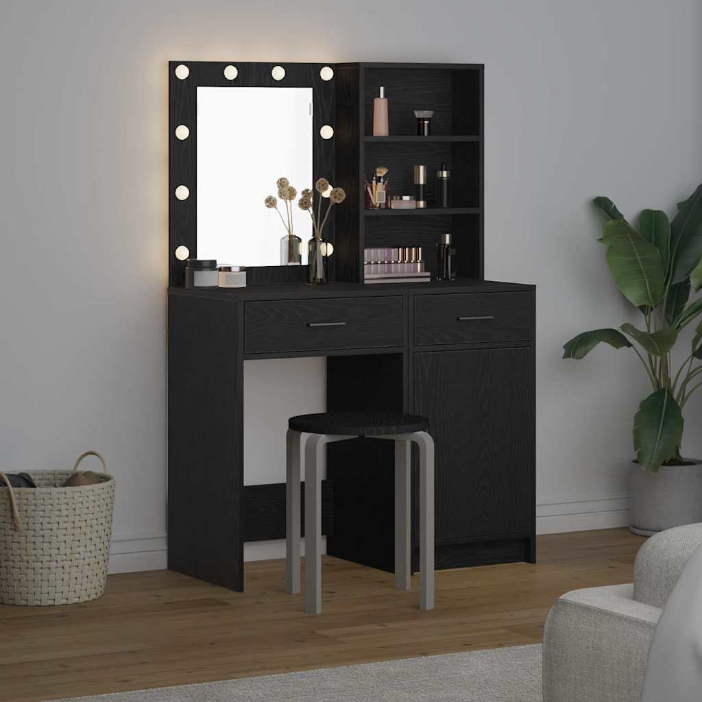 Ensemble de table de maquillage avec LED 2 pcs Chêne noir - XIOS