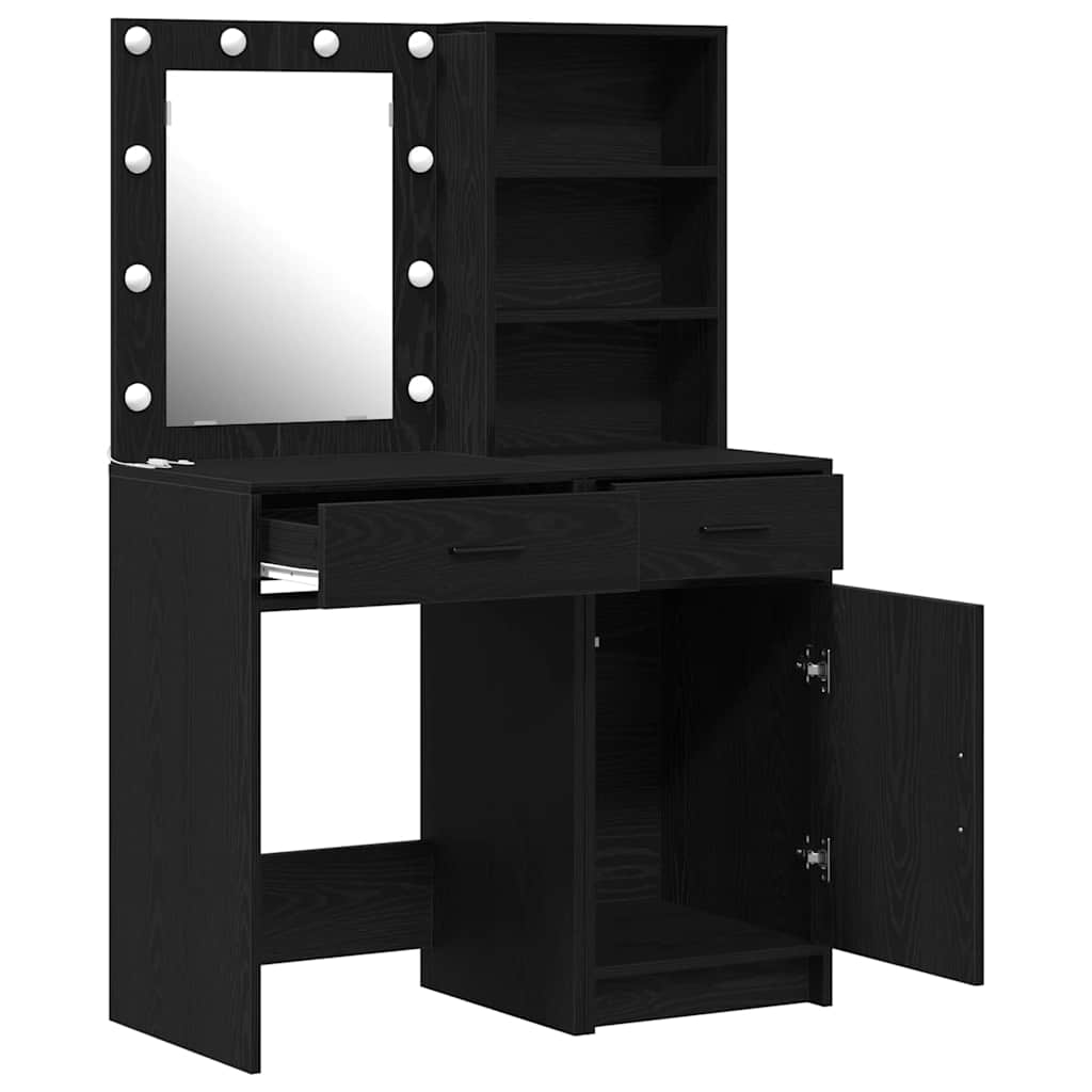 Ensemble de table de maquillage avec LED 2 pcs Chêne noir - XIOS