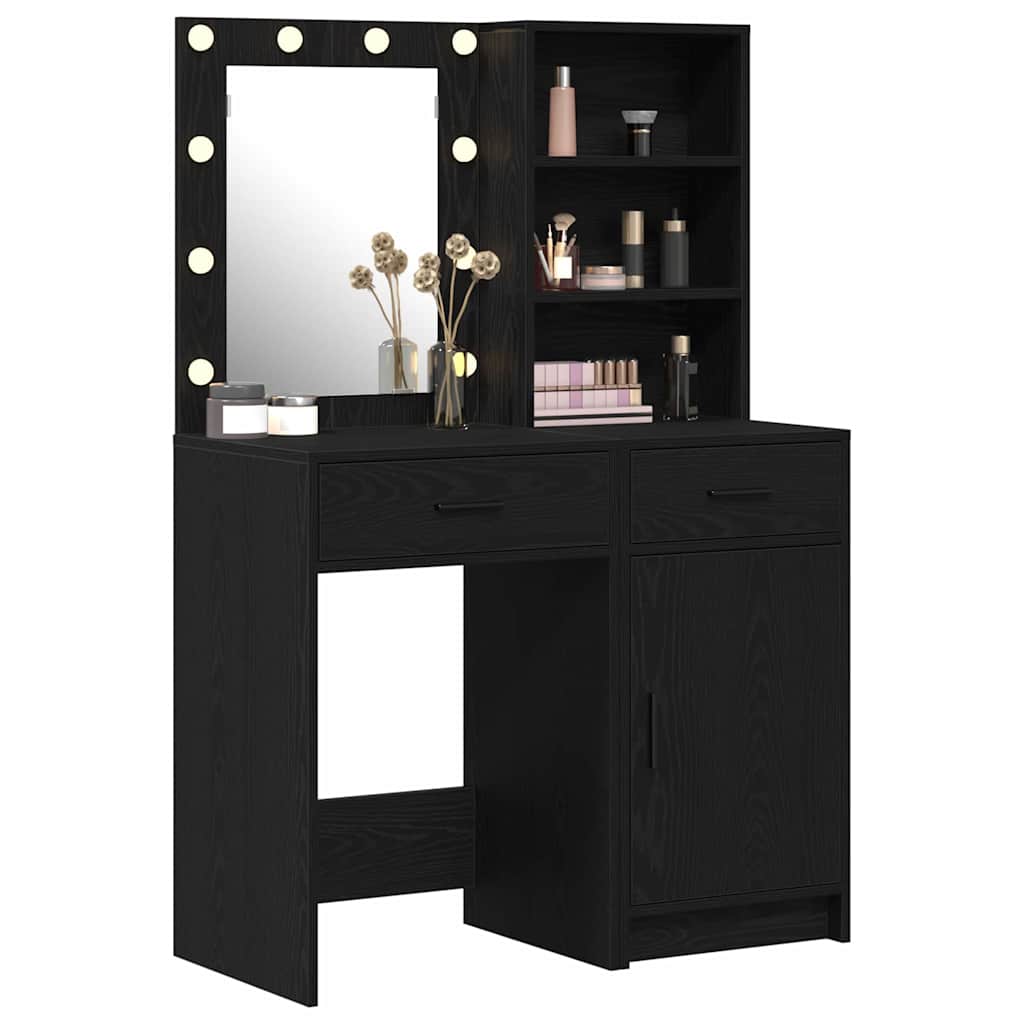 Ensemble de table de maquillage avec LED 2 pcs Chêne noir - XIOS