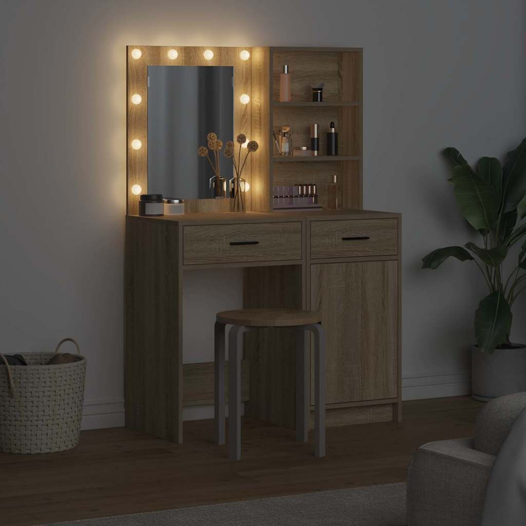 Ensemble de table de maquillage avec LED 2 pcs Chêne Sonoma - XIOS