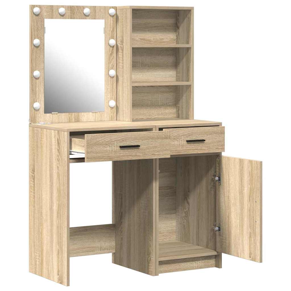 Ensemble de table de maquillage avec LED 2 pcs Chêne Sonoma - XIOS
