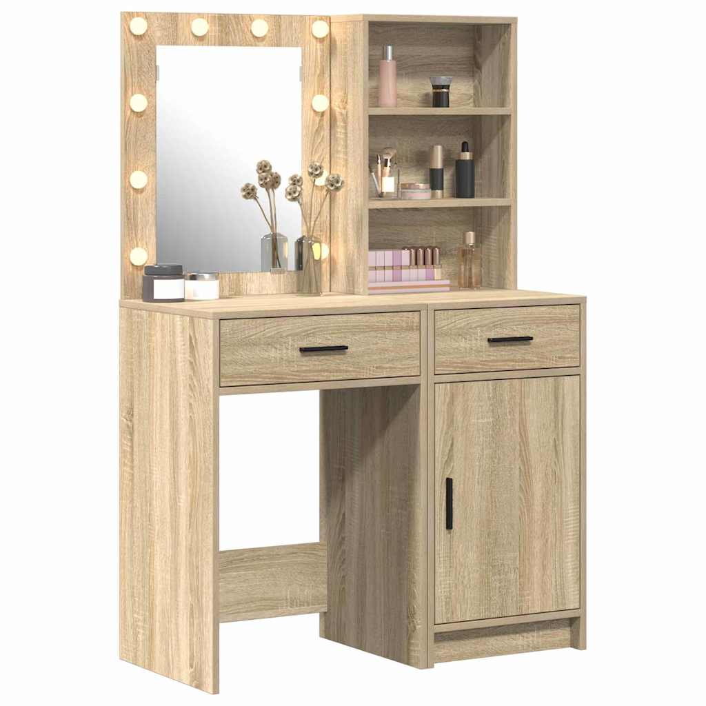 Ensemble de table de maquillage avec LED 2 pcs Chêne Sonoma - XIOS