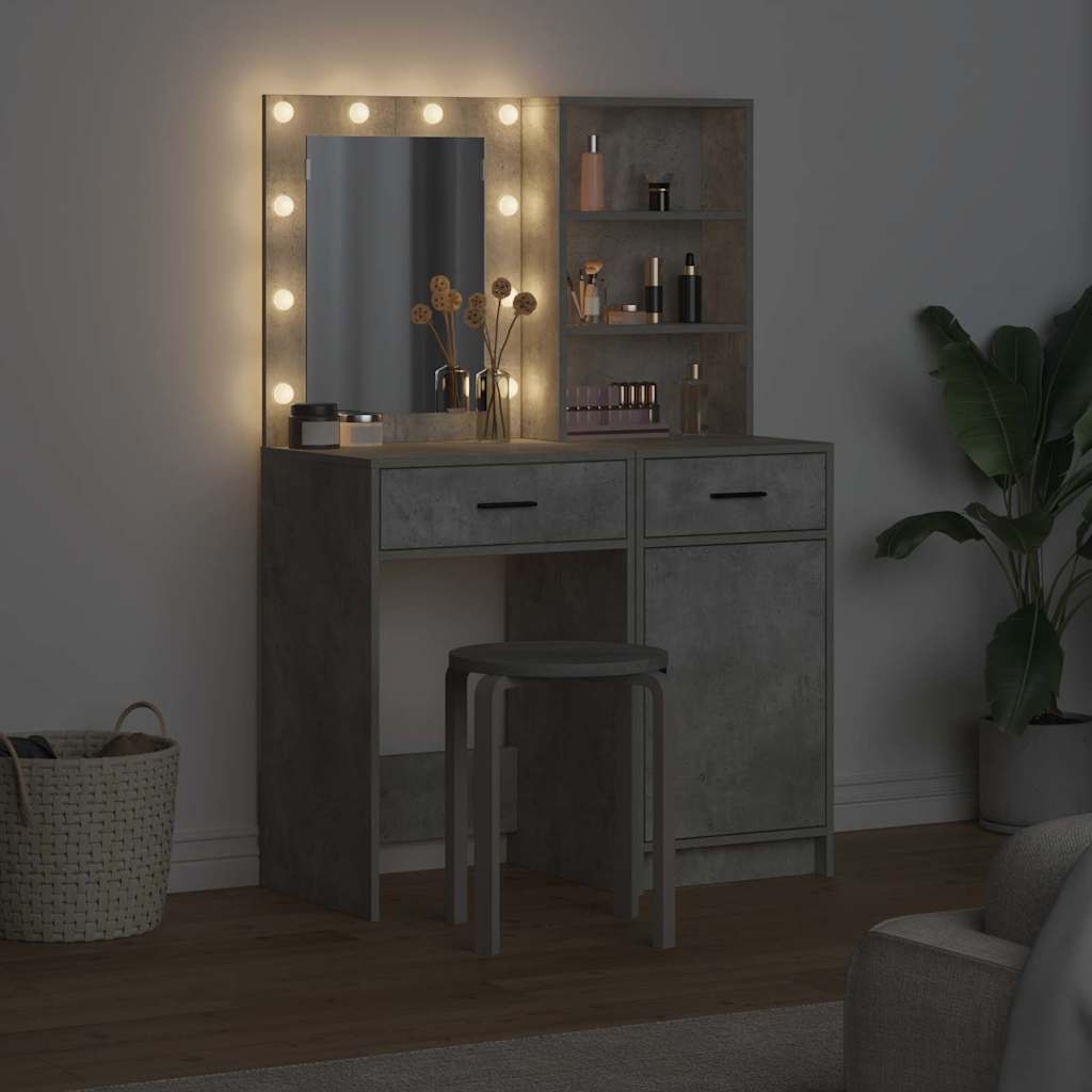 Ensemble de table de maquillage avec LED 2 pc Gris béton