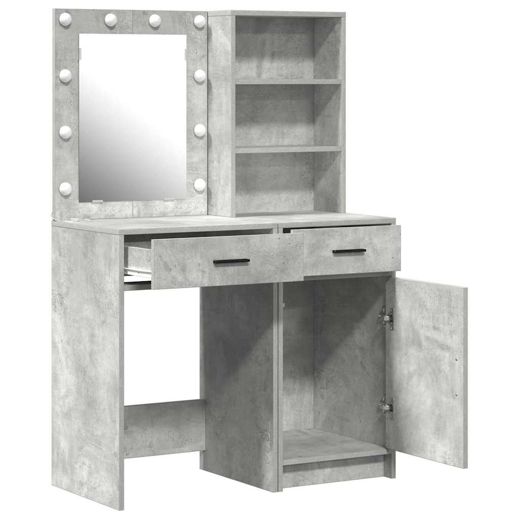 Ensemble de table de maquillage avec LED 2 pc Gris béton