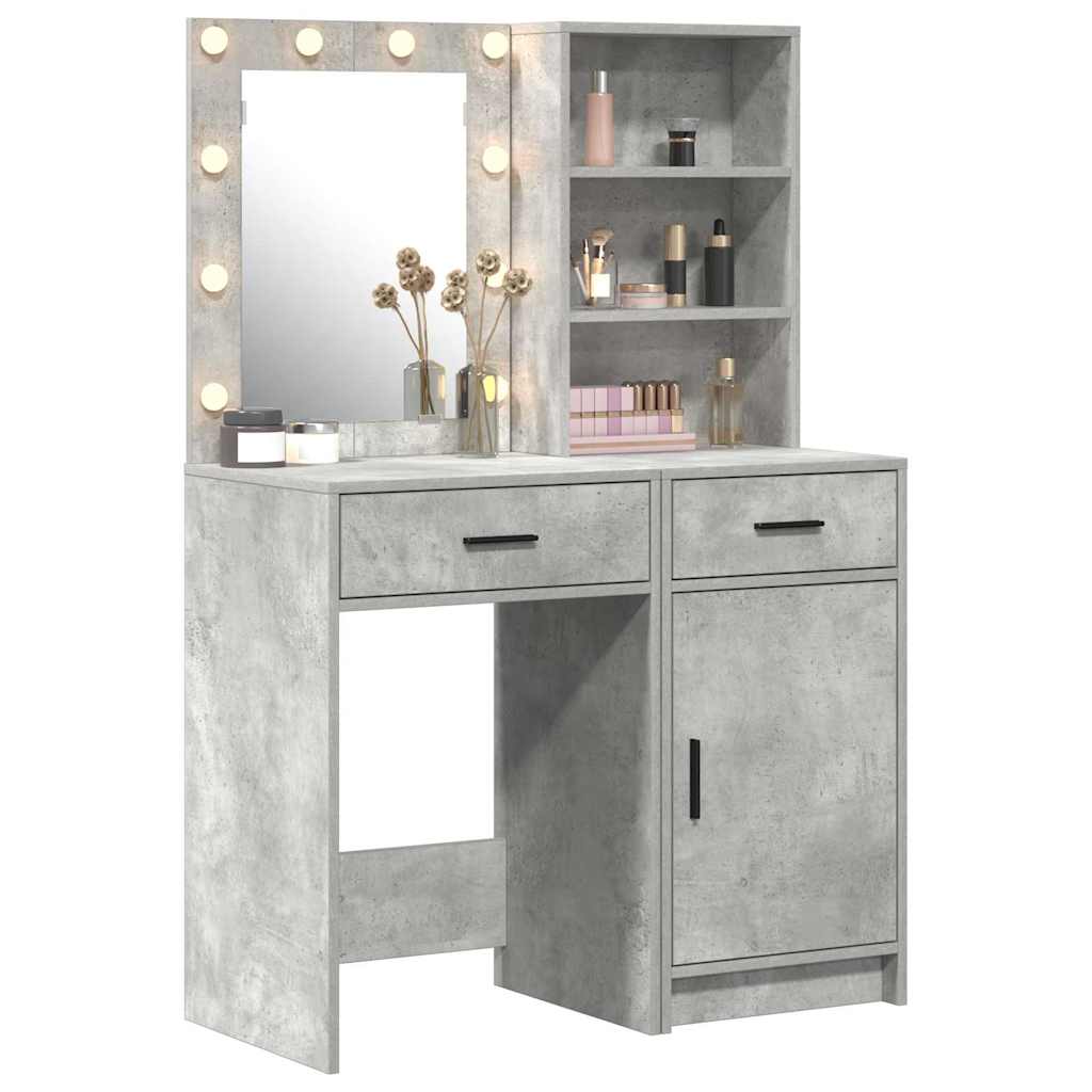 Ensemble de table de maquillage avec LED 2 pc Gris béton