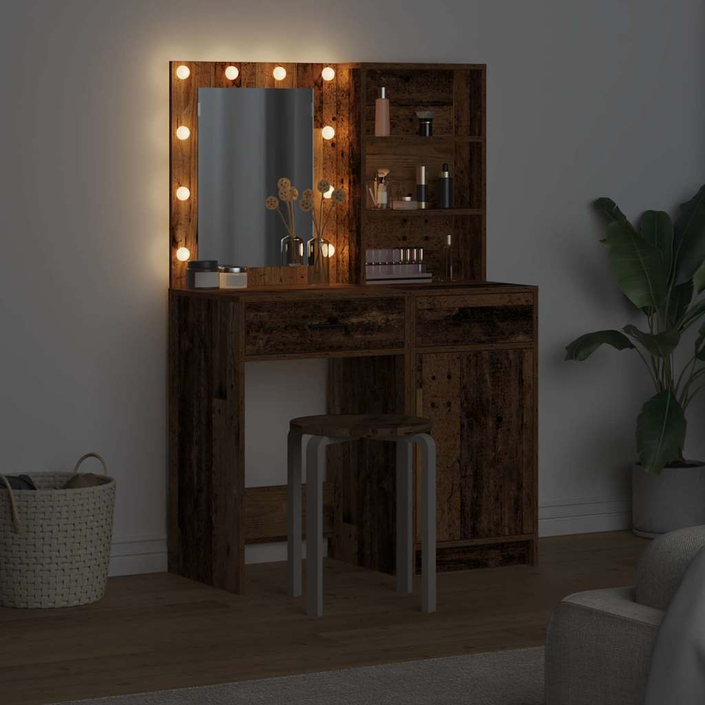 Ensemble de table de maquillage avec LED 2 pcs Bois ancien - XIOS